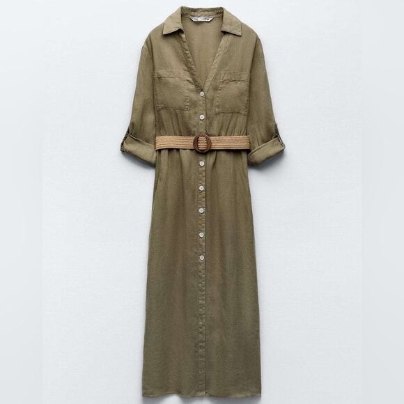 ZARA BELTED LINEN SHIRT DRESS - Picture 3 of 3